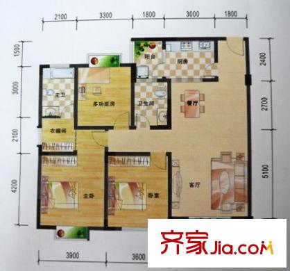 華興名城戶型圖B3 3室2廳2衛(wèi)1廚