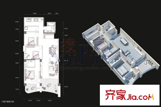 鳳凰城戶型圖D2型 3室2廳2衛(wèi)