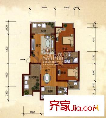 都市蘭亭戶型圖A2戶型 2室2廳1衛(wèi)1廚