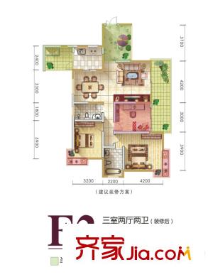 嶺南神韻E2戶型 3室2廳2衛(wèi)1廚