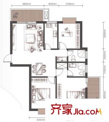 萬豪尊品戶型圖F-1 3室2廳1衛(wèi)