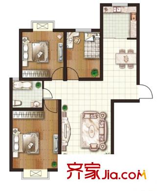 華美生態(tài)園戶型圖A3戶型 3室2廳1衛(wèi)1廚