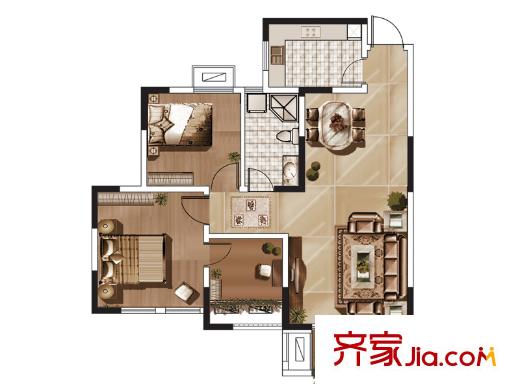 藍(lán)山灣戶(hù)型圖10#戶(hù)型 2室2廳1衛(wèi)1廚