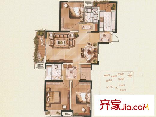 藍(lán)山灣戶(hù)型圖11#D戶(hù)型 3室2廳2衛(wèi)1廚