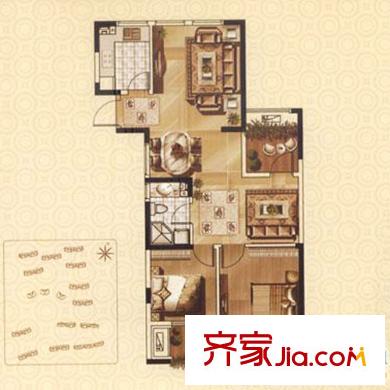 藍(lán)山灣戶(hù)型圖1#C戶(hù)型 2室1廳1衛(wèi)1廚