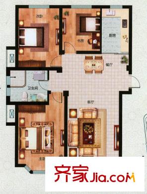 萬(wàn)恒東1號(hào)戶型圖D戶型 3室2廳1衛(wèi)1廚