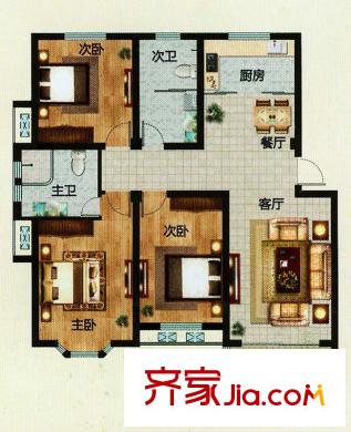 萬(wàn)恒東1號(hào)戶型圖C戶型 3室2廳2衛(wèi)1廚