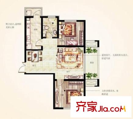 偉東幸福之城戶型圖A戶型 2室2廳1衛(wèi)1廚