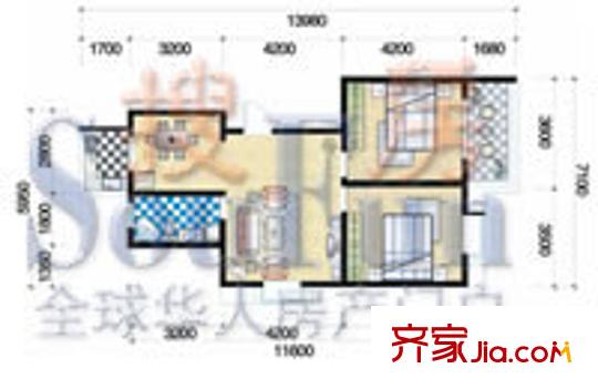 泰山城市花園戶型圖二期A戶型 2室1廳1衛(wèi)1廚