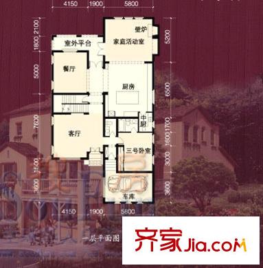 依泉美廬2號樓一層平面圖 1室2廳2衛(wèi)1廚