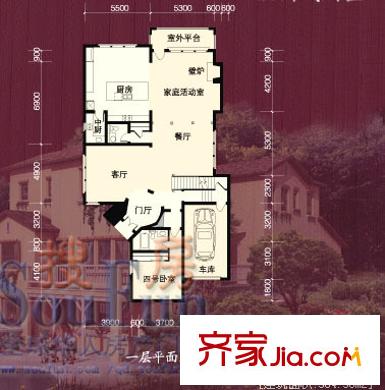依泉美廬4號樓一層平面圖 1室3廳2衛(wèi)1廚