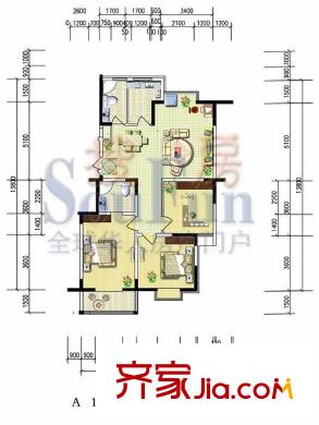 現(xiàn)代漢城戶型圖A戶型 3室2廳2衛(wèi)1廚