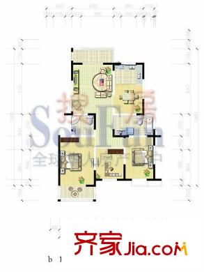 現(xiàn)代漢城戶型圖B戶型 3室2廳2衛(wèi)1廚