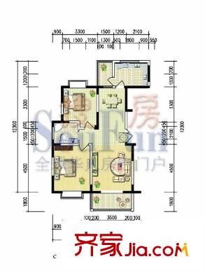 現(xiàn)代漢城戶型圖C戶型 2室2廳1衛(wèi)1廚