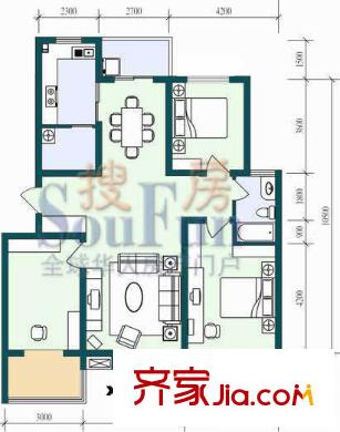 現(xiàn)代漢城戶型圖3室2廳1衛(wèi)1廚