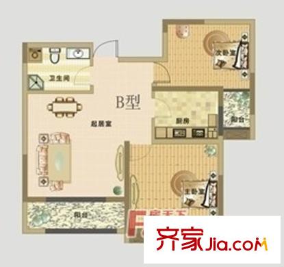 山水豪庭戶型圖2 2室2廳1衛(wèi)1廚