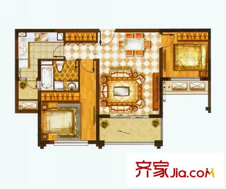漢源國際麗城洋房F2戶型 2室2廳1衛(wèi)