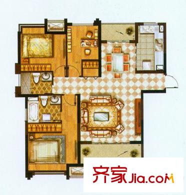 漢源國際麗城3號樓D2戶型 3室2廳2衛(wèi)