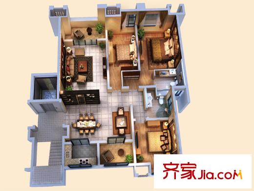 創(chuàng)源無(wú)想墅一期5-10#標(biāo)準(zhǔn)層A2戶(hù)型 3室2廳2衛(wèi)1廚