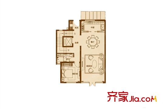 富力十號(hào)聯(lián)排別墅B戶型地上一層 6室1廳3衛(wèi)1廚