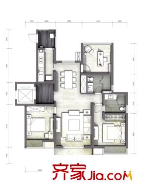 富力十號(hào)三期花園洋房標(biāo)準(zhǔn)層A戶型 3室1廳2衛(wèi)1廚