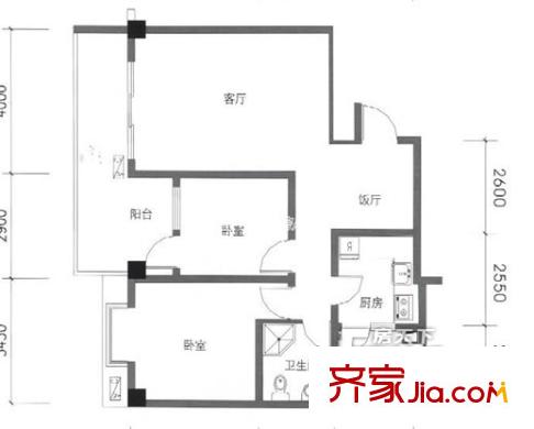 物華家園戶型圖6 2室1廳1衛(wèi)1廚