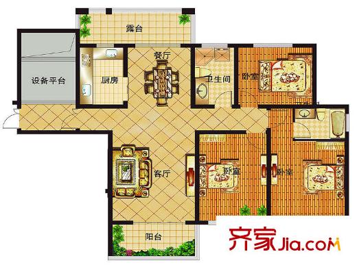 藍(lán)柏灣高層B1B3號(hào)樓東戶D戶型 3室2廳1衛(wèi)1廚