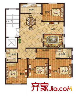 藍(lán)柏灣B5B7號(hào)樓洋房戶型 4室2廳2衛(wèi)1廚