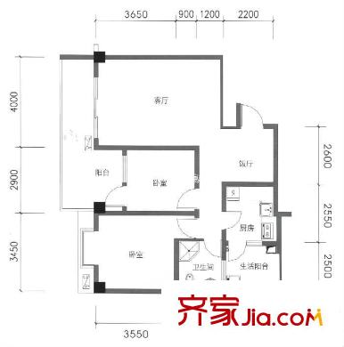 鑫泰小區(qū)戶(hù)型圖3 2室1廳1衛(wèi)1廚