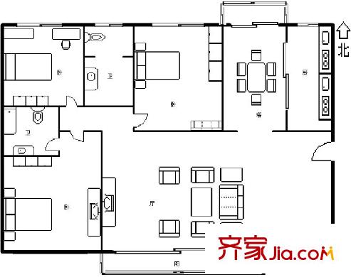 金暉嘉園戶型圖23 3室2廳2衛(wèi)1廚