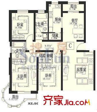 恒茂福澤園戶型圖戶型C 3室2廳2衛(wèi)1廚