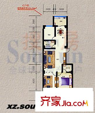 文華園戶(hù)型圖3室2廳2衛(wèi)1廚