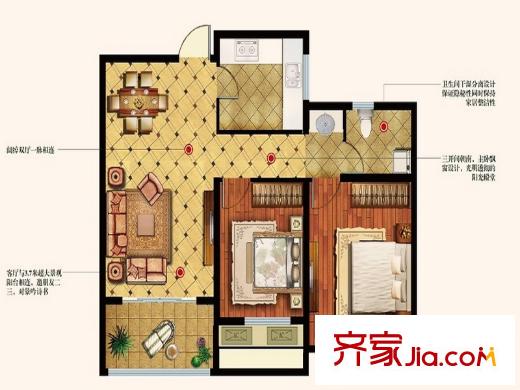 山語(yǔ)世家?泉山森林公館G11戶型 2室2廳1衛(wèi)1廚