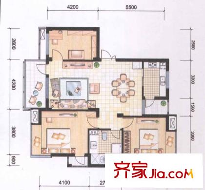 中級法院宿舍 2室 戶型圖