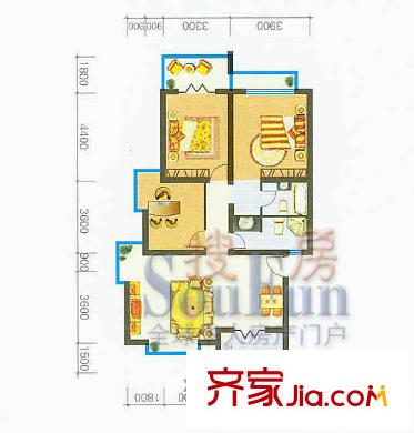 南湖怡秀園戶型圖3室2廳1衛(wèi)1廚