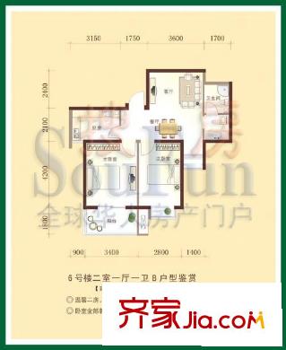 景染名居戶型圖2室1廳1衛(wèi)1廚