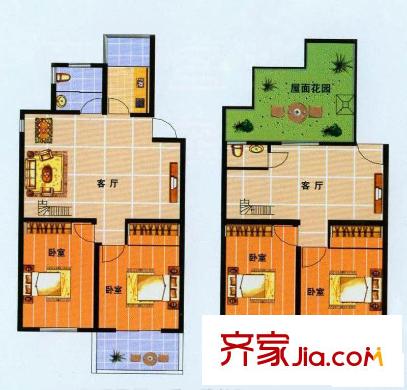 山水麗庭戶型圖戶型4 4室3廳2衛(wèi)1廚