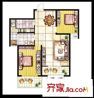 北京路18號戶型圖A1戶型 2室2廳1衛(wèi)