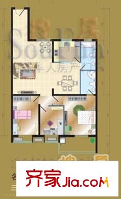 望景花園名人居戶型圖3室2廳2衛(wèi)1廚