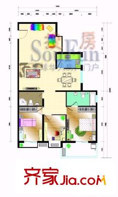 望景花園名人居戶型圖3室2廳2衛(wèi)1廚
