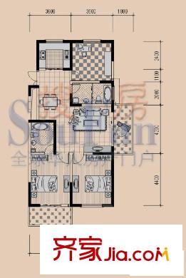 穎都上花園戶型圖E戶型 3室2廳2衛(wèi)1廚