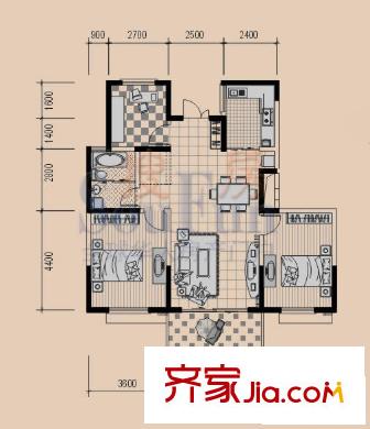 穎都上花園戶型圖C戶型 3室2廳1衛(wèi)1廚