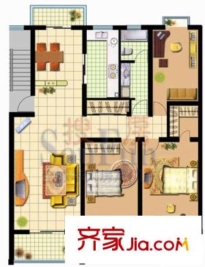 金程太陽花園戶型圖3室2廳1衛(wèi)1廚
