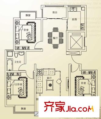 欣欣家園戶型圖B戶型 3室2廳1衛(wèi)1廚