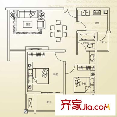 欣欣家園戶型圖D戶型 2室2廳1衛(wèi)1廚