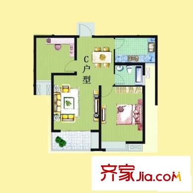 盛天茗苑戶型圖C戶型 2室2廳1衛(wèi)