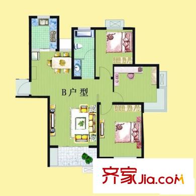 盛天茗苑戶型圖B戶型 3室2廳1衛(wèi)