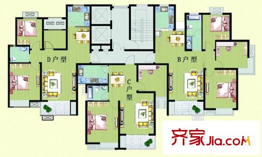 盛天茗苑戶型圖2、3#平面圖 2室2廳1衛(wèi)