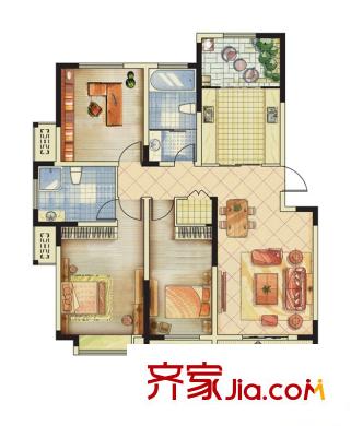 海峽曼喬世家戶型圖A2戶型 3室2廳2衛(wèi)1廚