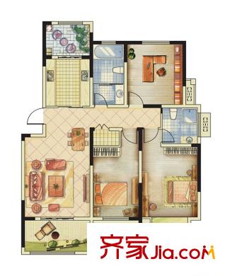 海峽曼喬世家戶型圖A1戶型 3室2廳2衛(wèi)1廚